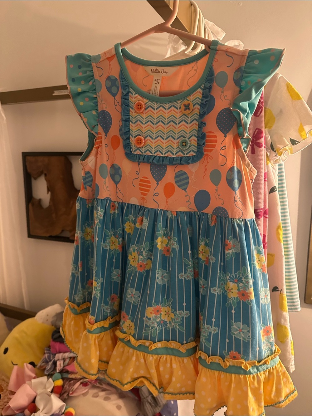 Matilda Jane Blue, Peach & Yellow Balloon Floral Flutter Dress